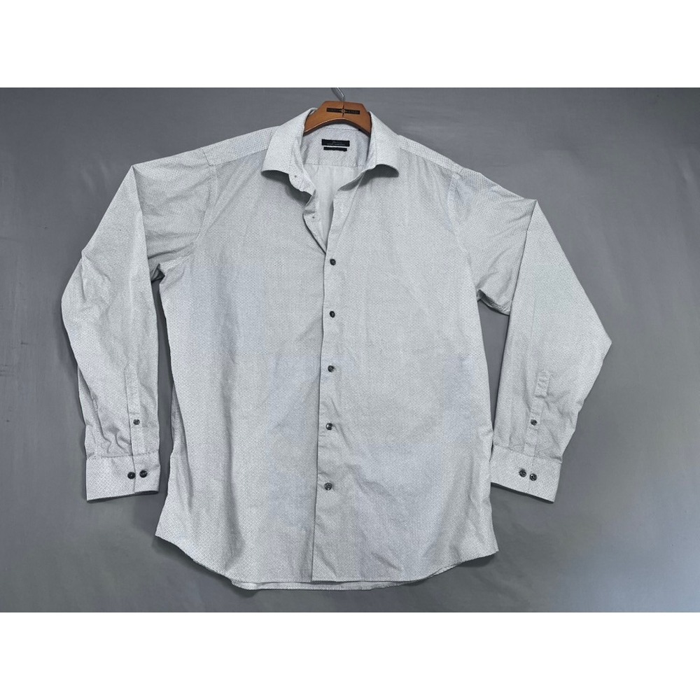 Marc Anthony Slim Fit Mens Dress Shirt 17.5 36/37 Geometric Micro Print Navy